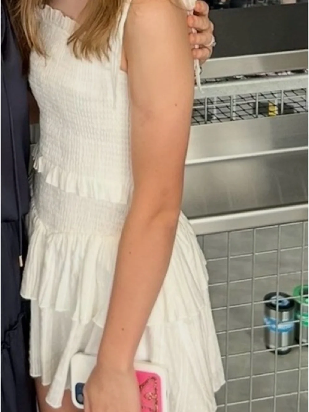 Katie J NYC White Smocked Tiered Sundress with Tie Straps
